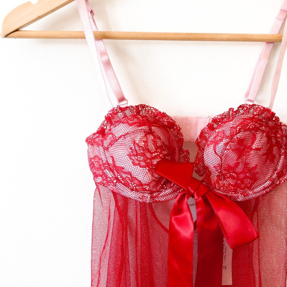 La Senza Red Lace Babydoll Bustier Lingerie NWT - Picture 2 of 6